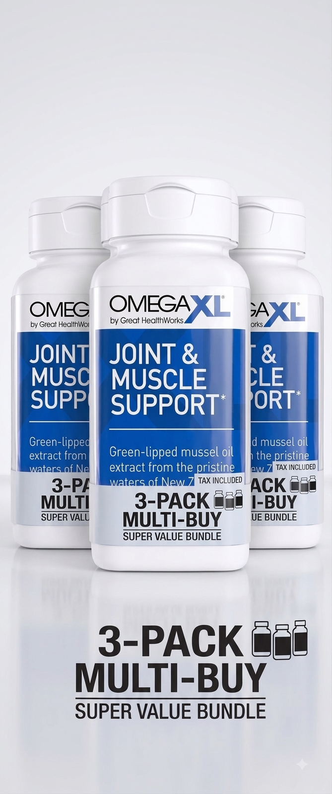 Pack of 3 OmegaXL Joint Support Supplement, for Relief - Natural Muscle Support 300 Soft