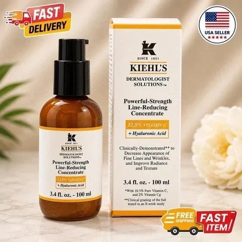 Kiehl’s Powerful Strength Vitamin C Serum 100ml 3.4oz Line Reducing New Sealed